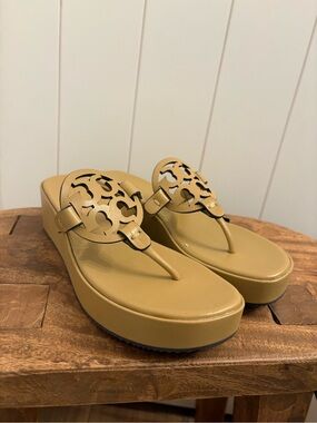 Tory Burch Miller Wedge Sandals Ginger Shortbread Chic Women’s size 7.5 Summer